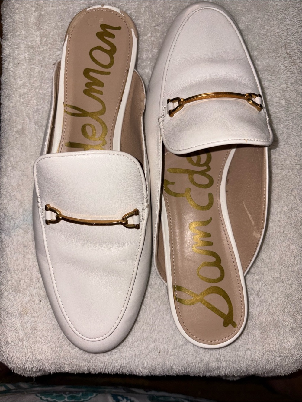 Sam Edelman White Leather Horsebit Mules